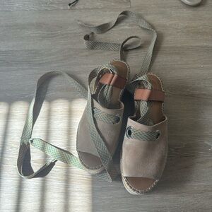 See by Chloé Brown and Green Platform Espadrille Sandals